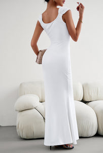 Sleek Scoop: Maximized Elegance in Cap-Sleeve Maxi Dress with Mermaid Hem