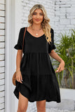 V-Neck Flounce Sleeve Tiered Dress